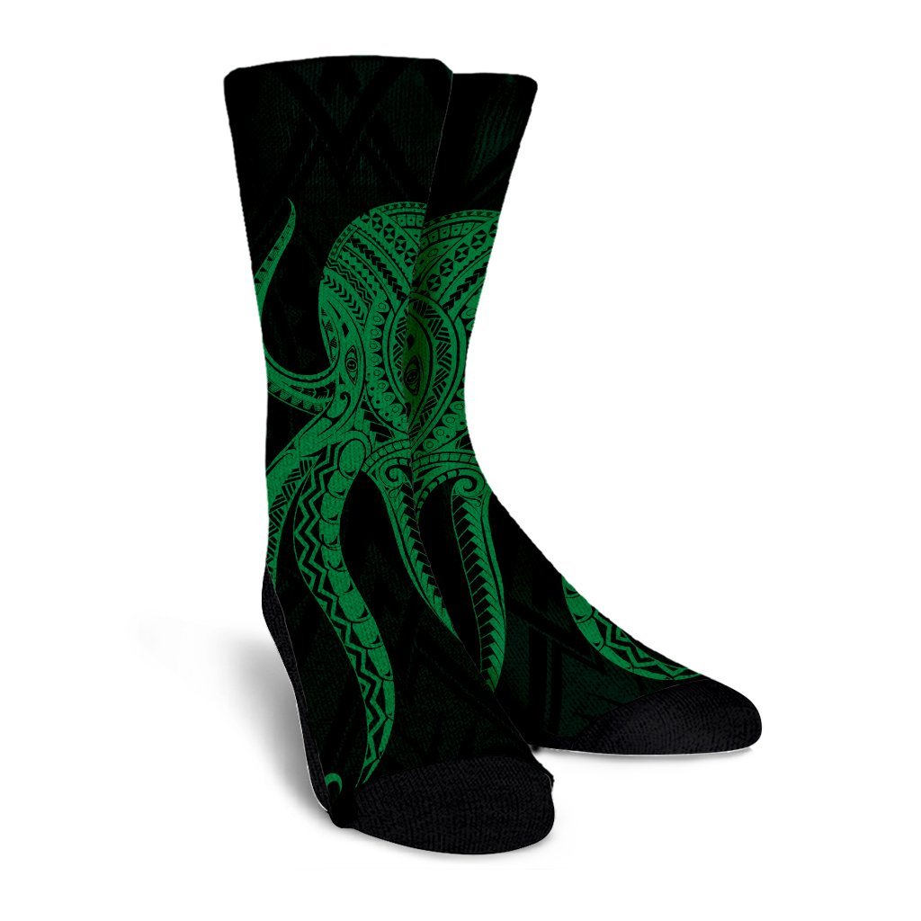 Hawaii Octopus KaKau Polynesian Crew Socks - Green - AH - Polynesian Pride