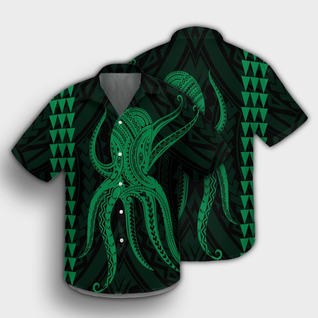 Hawaii Octopus KaKau Polynesian Hawaiian Shirt - Green - AH - Polynesian Pride