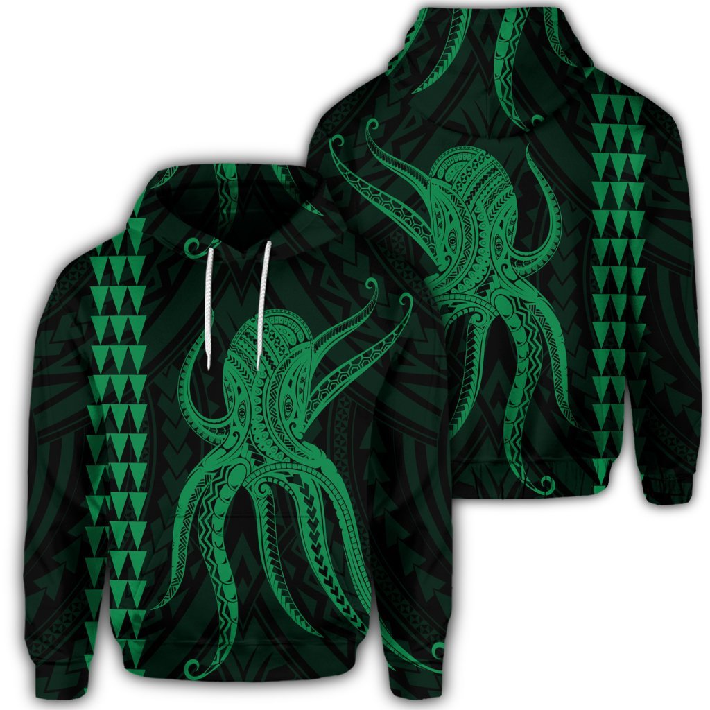 Hawaiian Octopus KaKau Polynesian Hoodie Green Unisex Art - Polynesian Pride