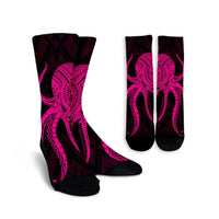 Hawaii Octopus KaKau Polynesian Crew Socks - Pink - AH Crew Socks White - Polynesian Pride