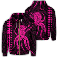 Hawaii Octopus KaKau Polynesian Zip Hoodie Pink Unisex Art - Polynesian Pride