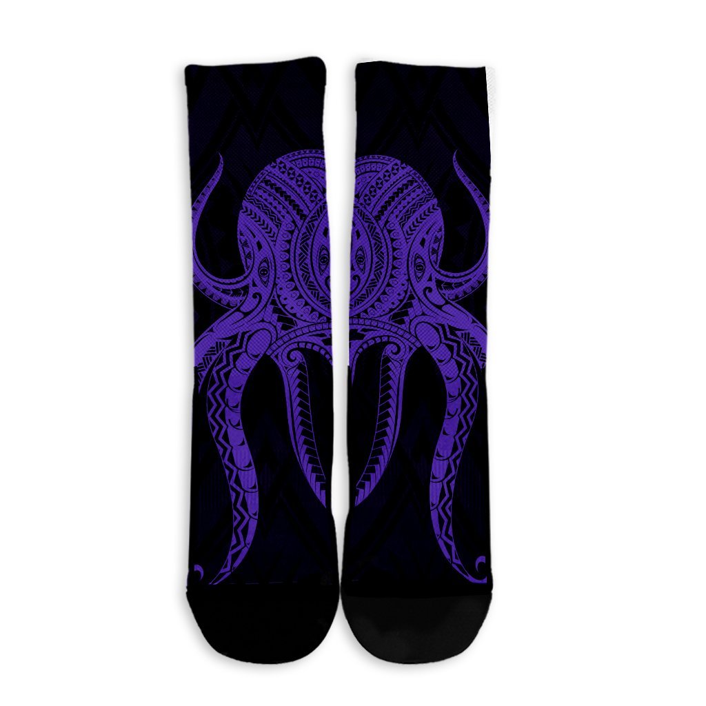 Hawaii Octopus KaKau Polynesian Crew Socks - Purple - AH - Polynesian Pride