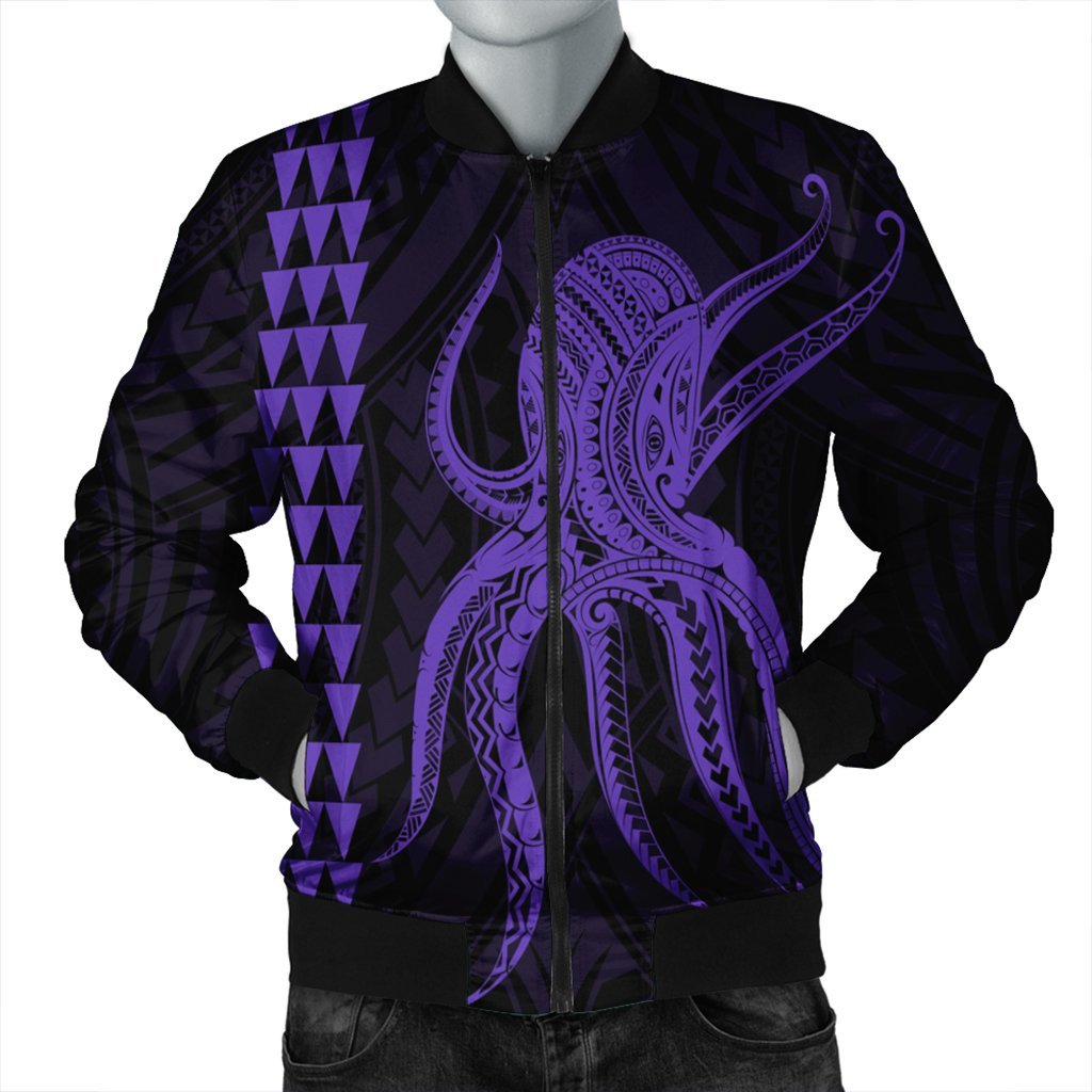 Hawaii Octopus KaKau Polynesian Bomber Jacket - Purple - AH Black Unisex - Polynesian Pride