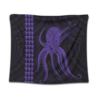 Hawaii Octopus KaKau Polynesian Tapestry - Purple - AH Wall Tapestry Black - Polynesian Pride