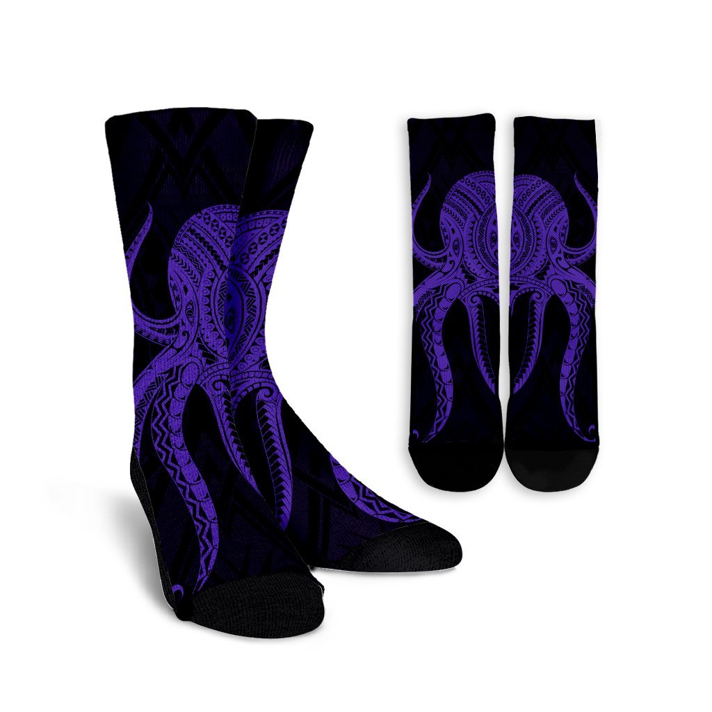 Hawaii Octopus KaKau Polynesian Crew Socks - Purple - AH Crew Socks White - Polynesian Pride