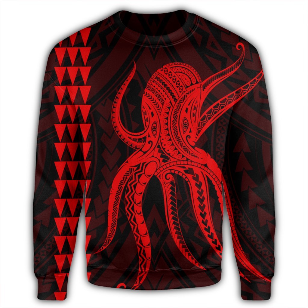 Hawaii Octopus KaKau Polynesian Sweatshirt - Red - AH - Polynesian Pride