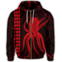 Hawaii Octopus KaKau Polynesian Zip Hoodie Red Unisex Art - Polynesian Pride