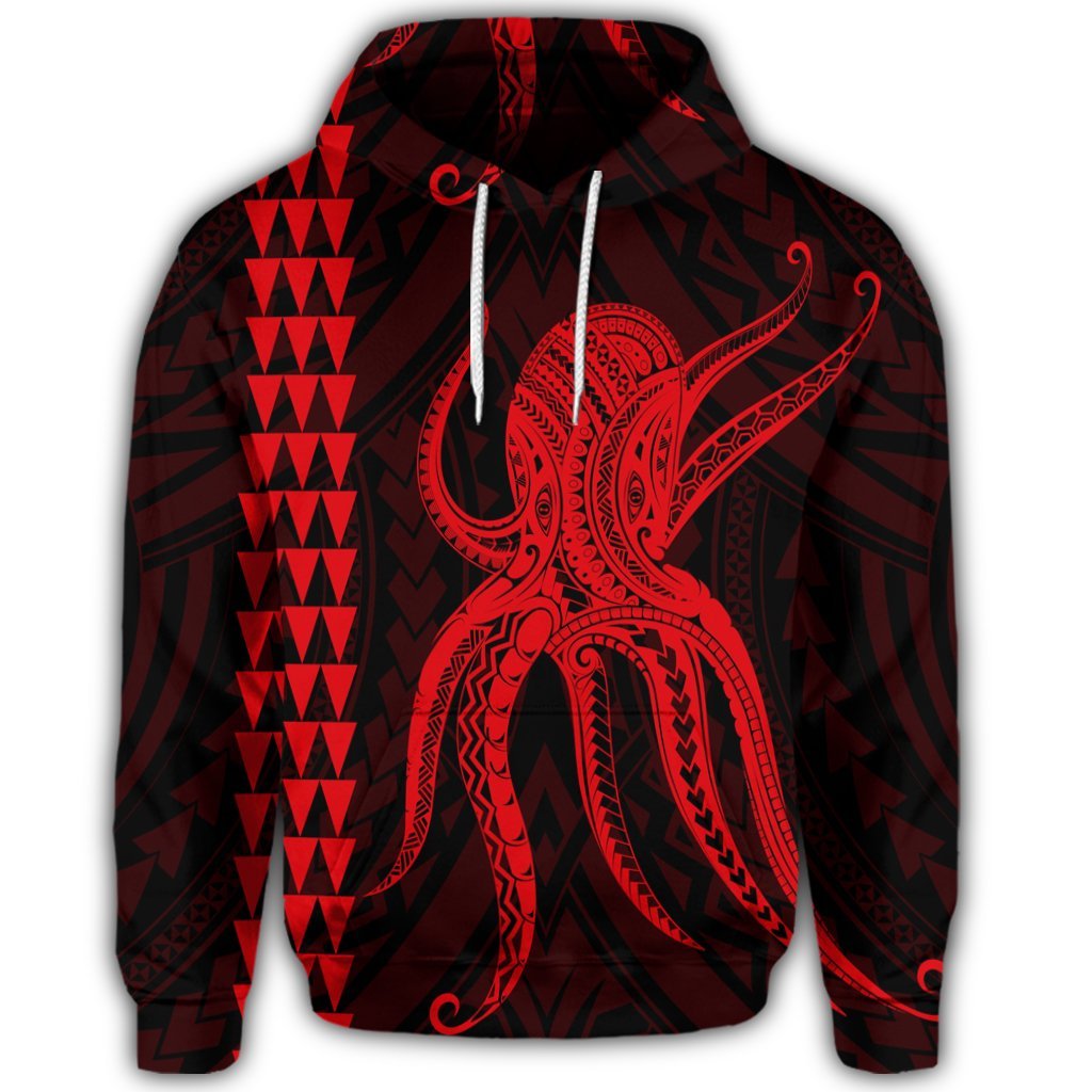 Hawaiian Octopus KaKau Polynesian Hoodie Red - Polynesian Pride