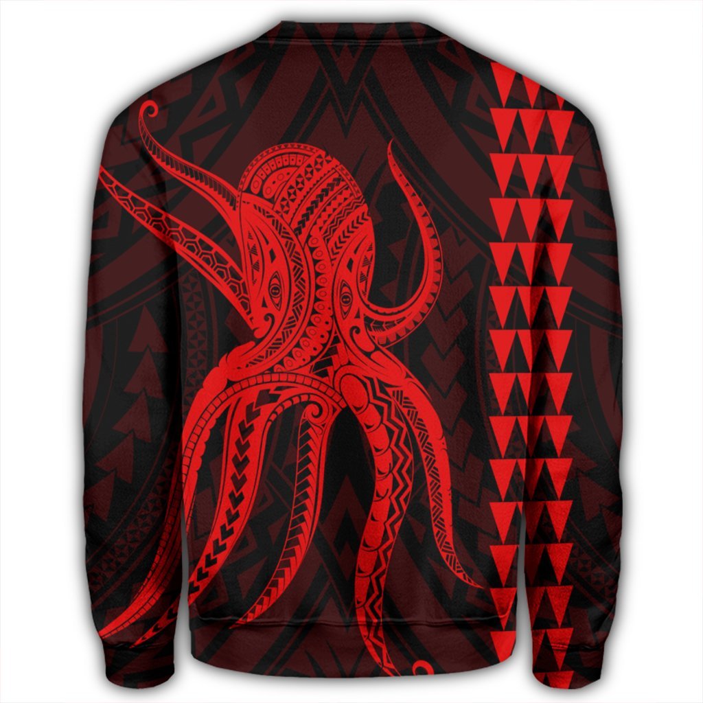 Hawaii Octopus KaKau Polynesian Sweatshirt - Red - AH - Polynesian Pride