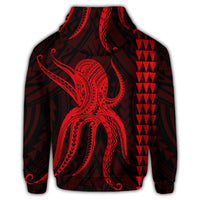 Hawaii Octopus KaKau Polynesian Zip Hoodie Red - Polynesian Pride