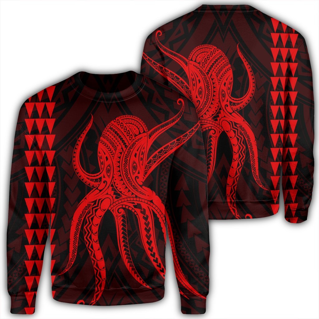 Hawaii Octopus KaKau Polynesian Sweatshirt - Red - AH Unisex Black - Polynesian Pride