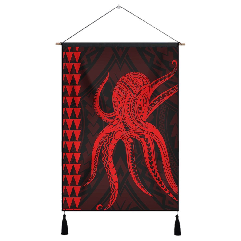 Hawaii Octopus KaKau Polynesian Hanging Poster - Red - AH Hanging Poster Cotton And Linen - Polynesian Pride