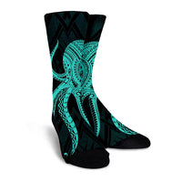 Hawaii Octopus KaKau Polynesian Crew Socks - Turquoise - AH - Polynesian Pride