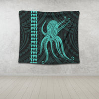 Hawaii Octopus KaKau Polynesian Tapestry - Turquoise - AH - Polynesian Pride