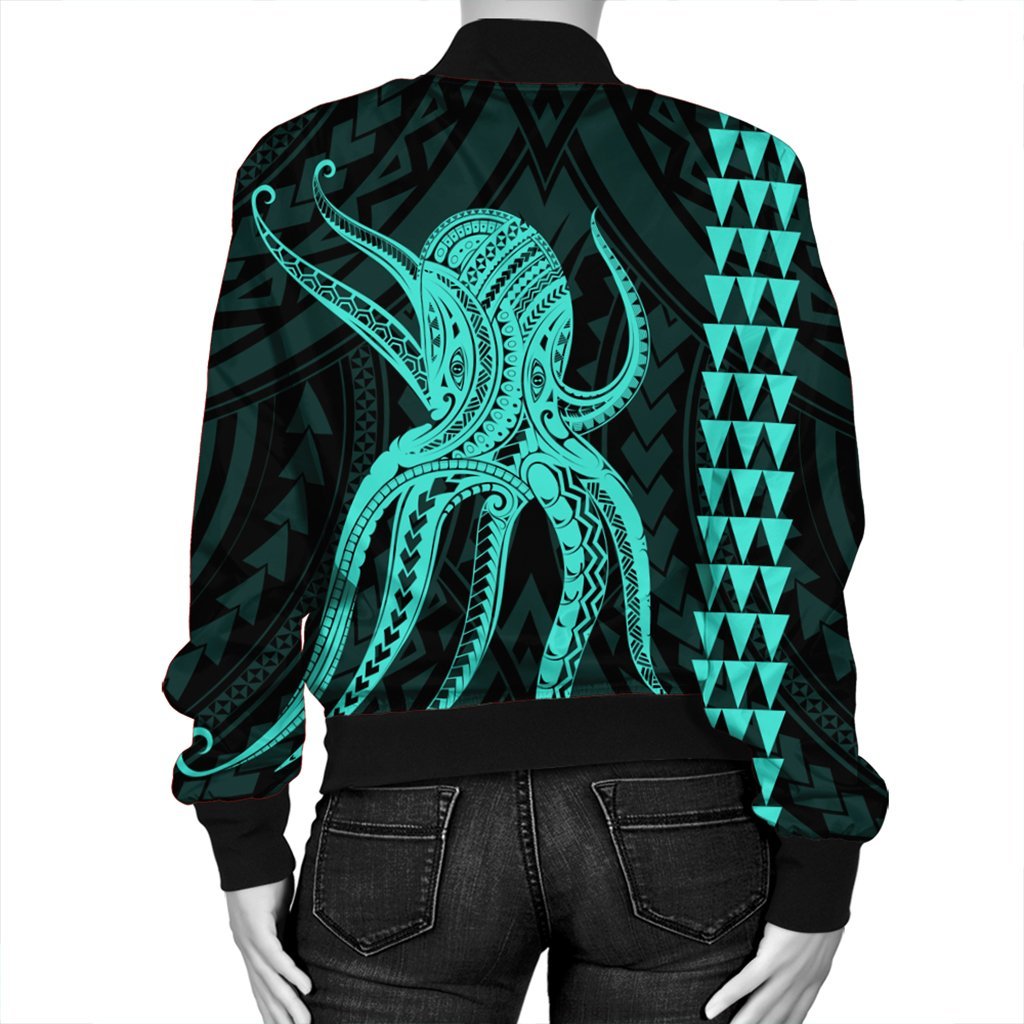 Hawaii Octopus KaKau Polynesian Bomber Jacket - Turquoise - AH - Polynesian Pride
