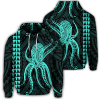 Hawaiian Octopus KaKau Polynesian Hoodie Turquoise Unisex Art - Polynesian Pride