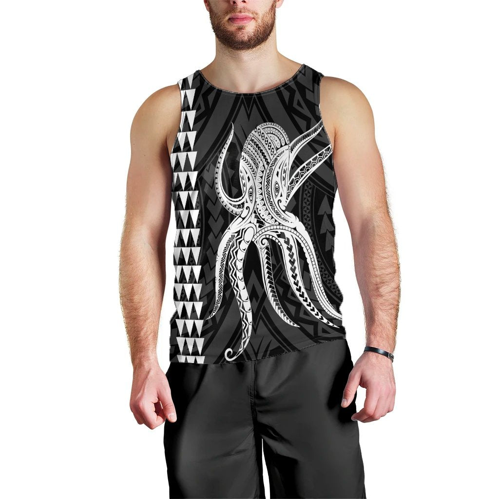 Hawaii Octopus KaKau Polynesian Tank Top - White - AH Black - Polynesian Pride