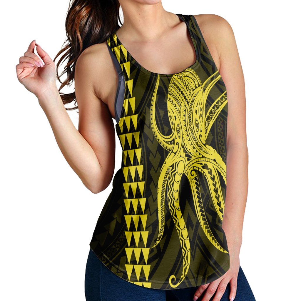 Hawaii Octopus KaKau Polynesian Racerback Tank - Yellow - AH - Polynesian Pride