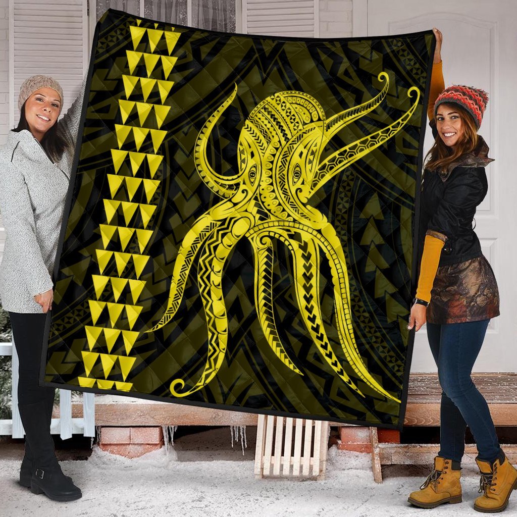 Hawaii Octopus KaKau Polynesian Premium Quilts - Yellow - AH - Polynesian Pride