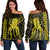 Hawaii Octopus KaKau Polynesian Women's Off Shoulder Sweater - Yellow - AH Black - Polynesian Pride