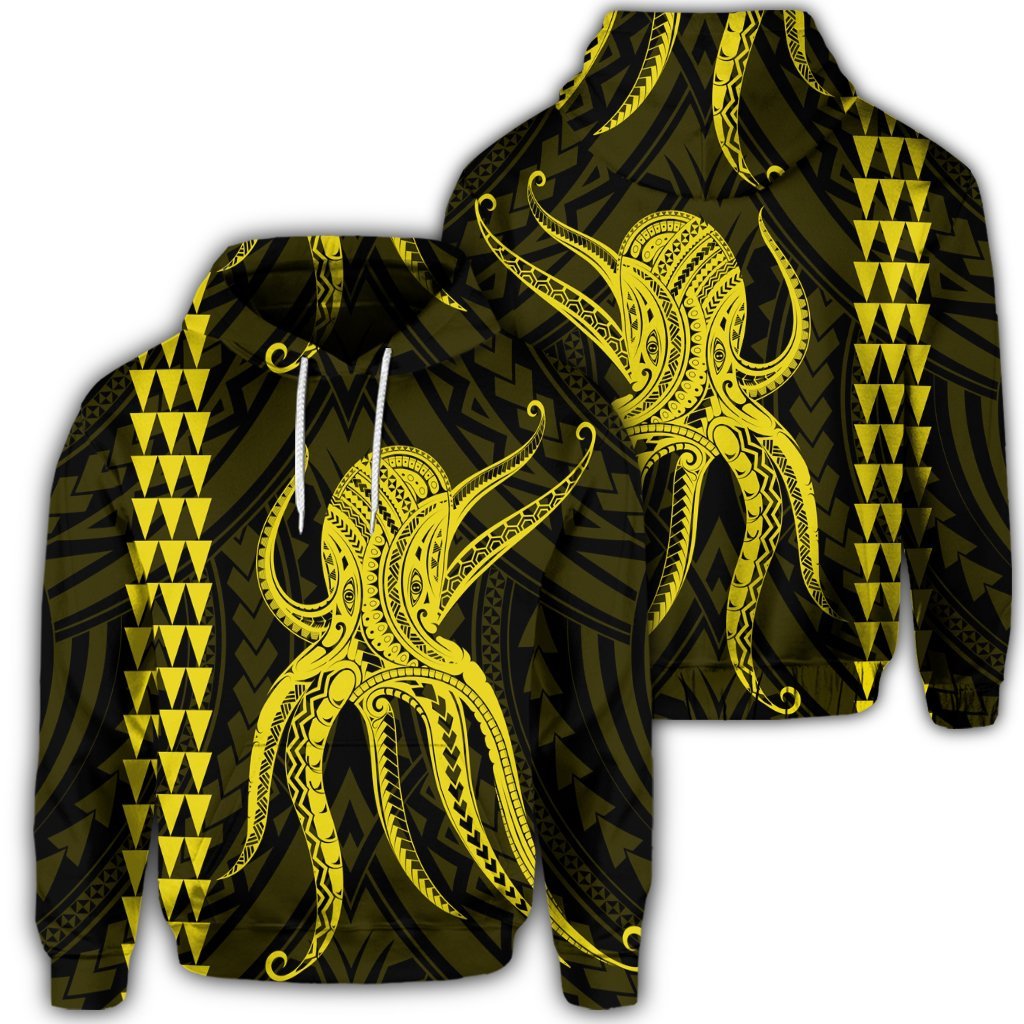 Hawaiian Octopus KaKau Polynesian Hoodie Yellow Unisex Art - Polynesian Pride