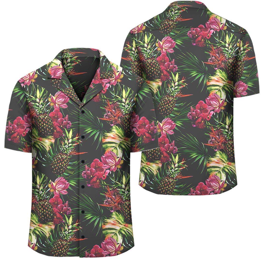 Hawaii Palm Leaves Pineapples Jungle Leaf Hawaiian Shirt Unisex Black - Polynesian Pride