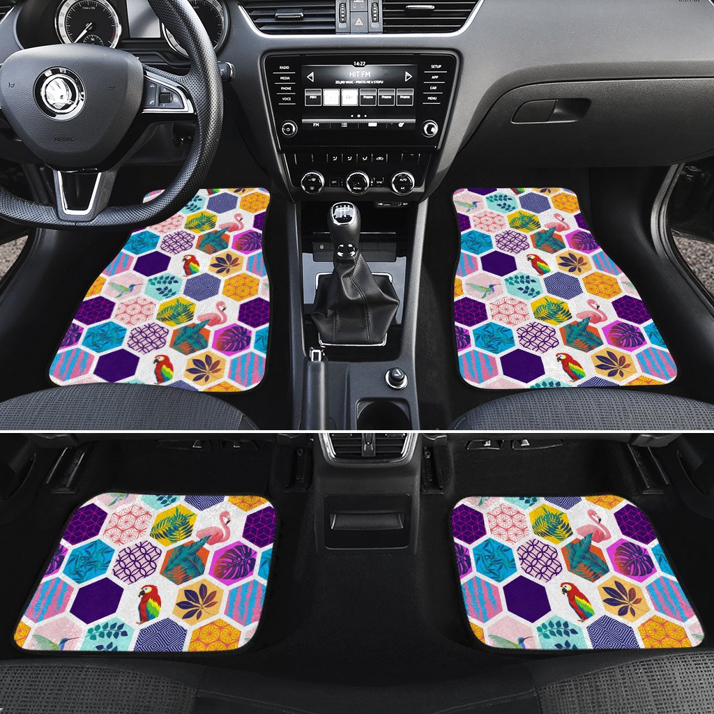 Hawaii Parrot Toucans Hummingbird Flamingo tropical Leaves Hawaii Car Floor Mats Turquoise One Size - Polynesian Pride