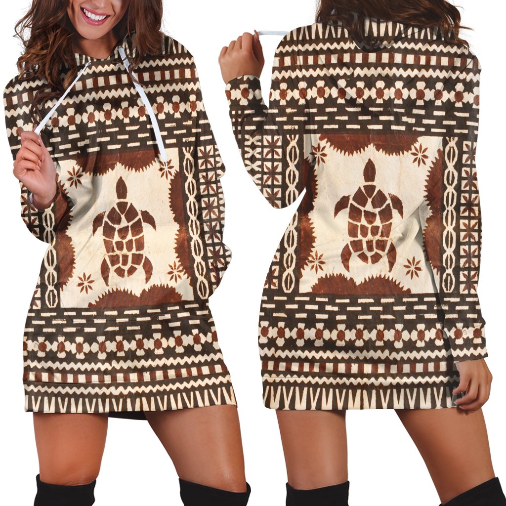 Hawaii Pattern Simple Turtle Hoodie Dress - AH Black - Polynesian Pride