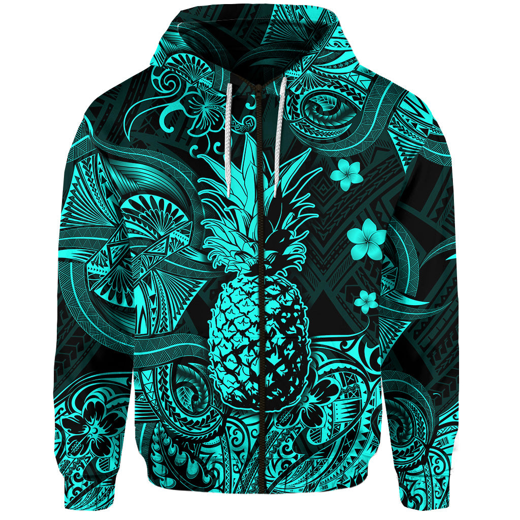 Hawaii Pineapple Polynesian Zip Hoodie Unique Style Turquoise LT8 - Polynesian Pride