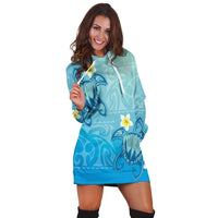Hawaii Plumeria Deep Blue Turtle Hoodie Dress - AH - Polynesian Pride