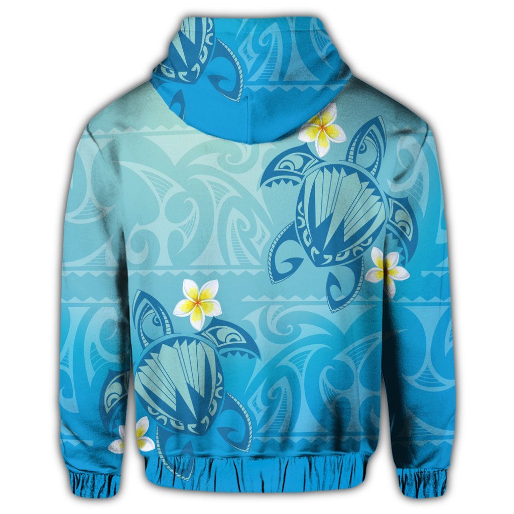 Hawaii Plumeria Deep Blue Turtle Zip Hoodie - Polynesian Pride