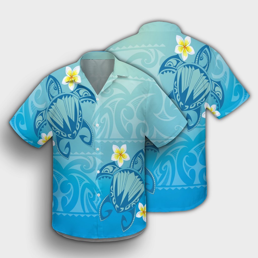 Hawaii Plumeria Deep Blue Turtle Hawaiian Shirt - AH - Polynesian Pride