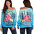 Hawaii Plumeria Deep Sea Circle Turtle Women's Off Shoulder Sweater - AH Black - Polynesian Pride