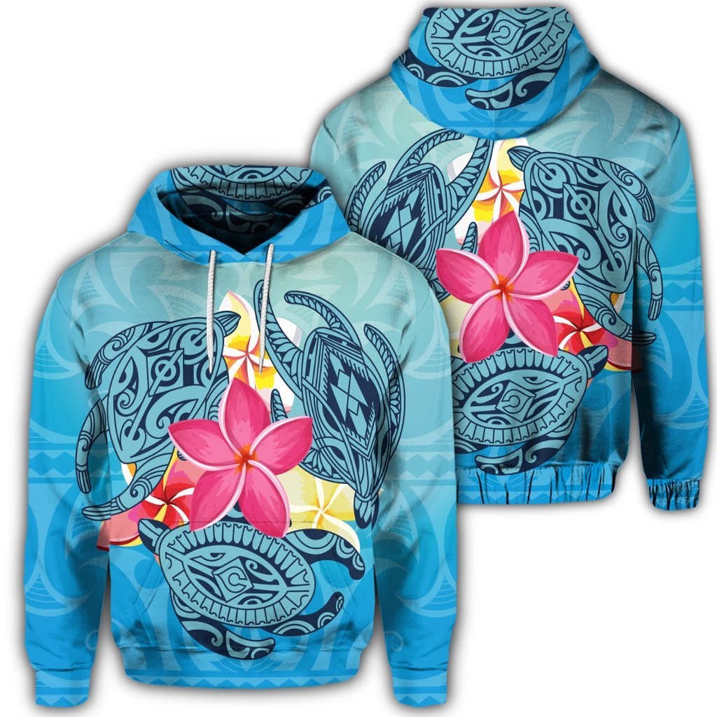 Hawaiian Plumeria Deep Sea Circle Turtle Hoodie Unisex Art - Polynesian Pride