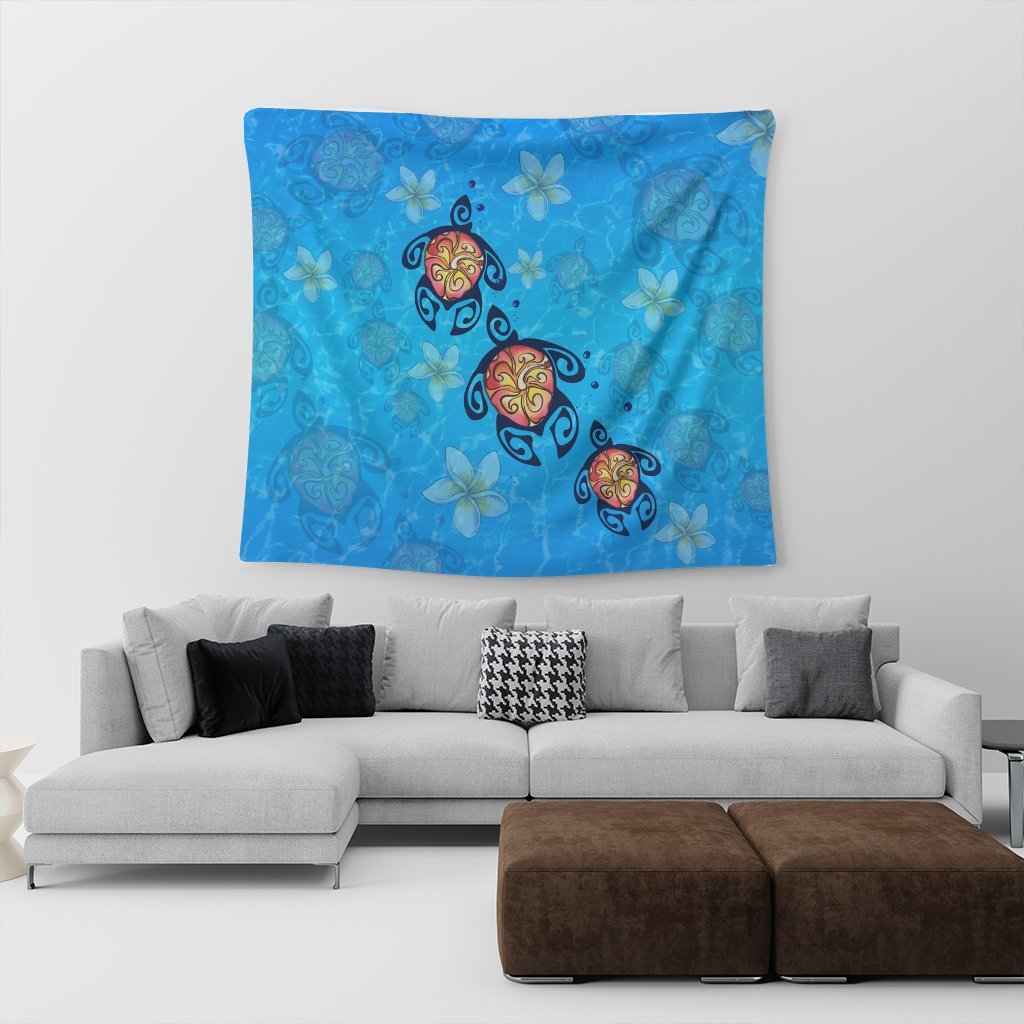 Hawaii Plumeria Turtle In The Ocean Tapestry - AH - John Style - Polynesian Pride