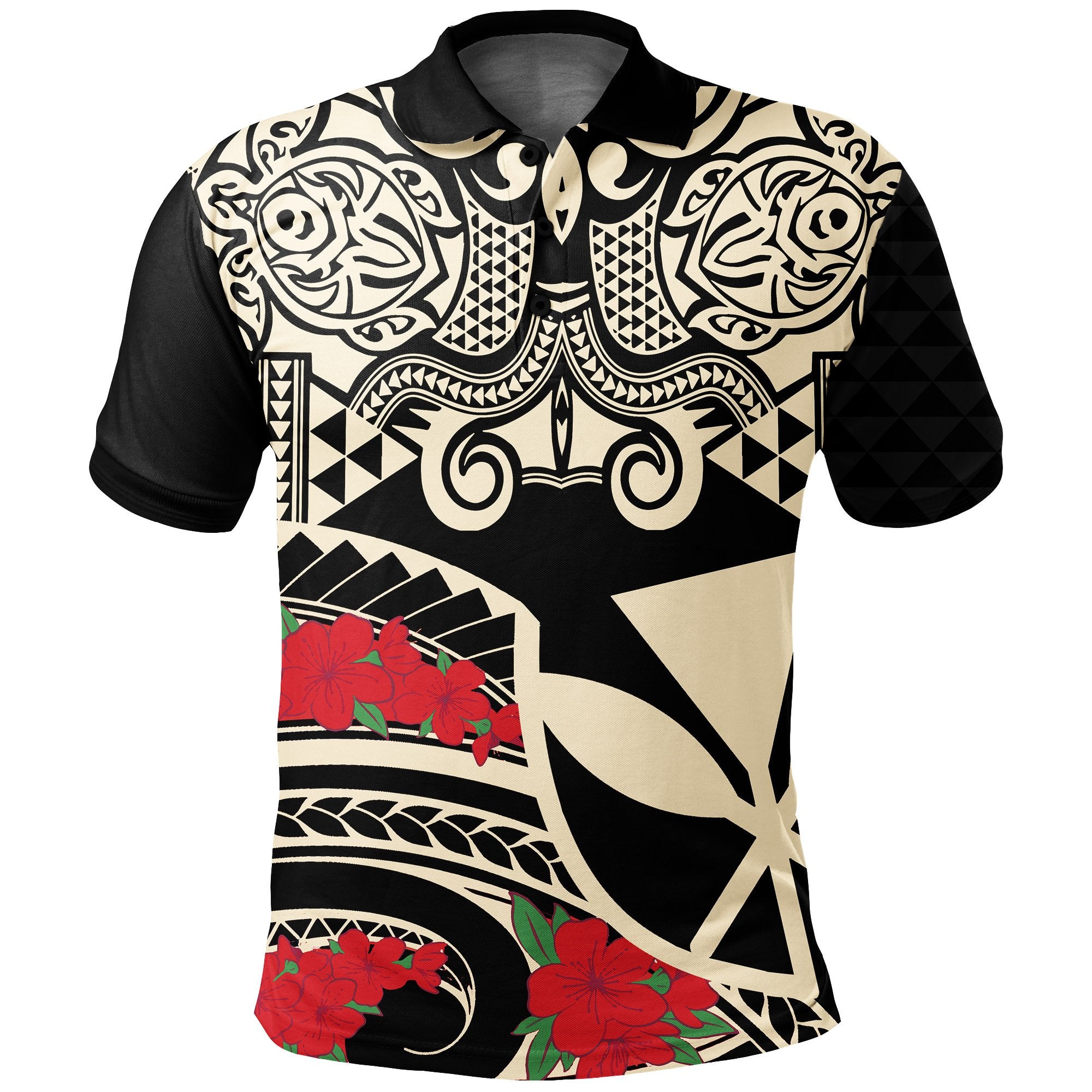 Hawaii Polo Shirt Polynesian Pattern Vintage Style Black Color Unisex Black - Polynesian Pride