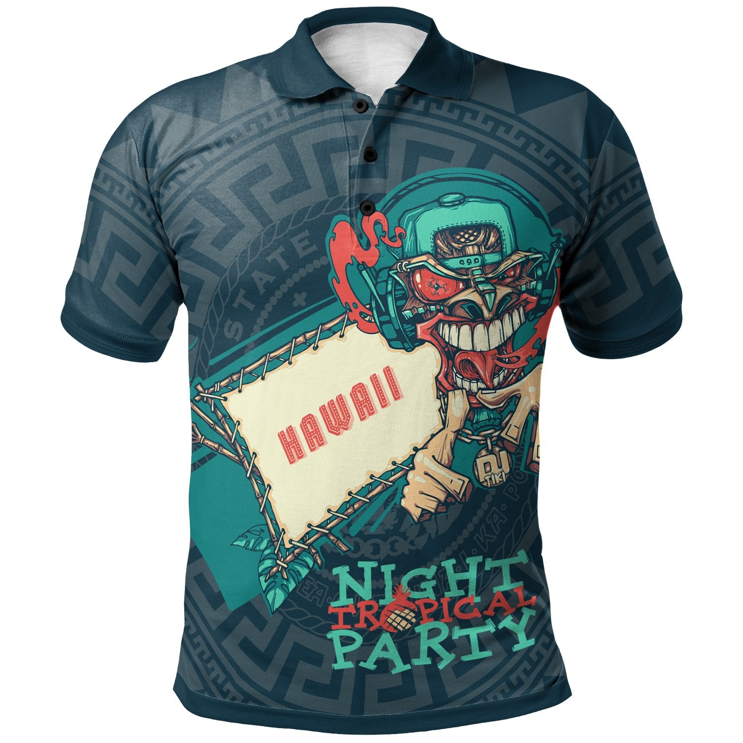 Hawaii Polo Shirt Tiki DJ Party Unisex Green - Polynesian Pride