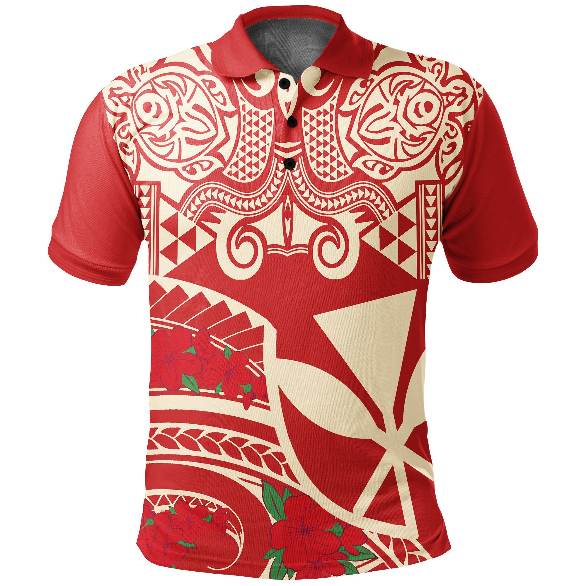 Hawaii Polo Shirt Polynesian Pattern Vintage Style Red Color Unisex Red - Polynesian Pride