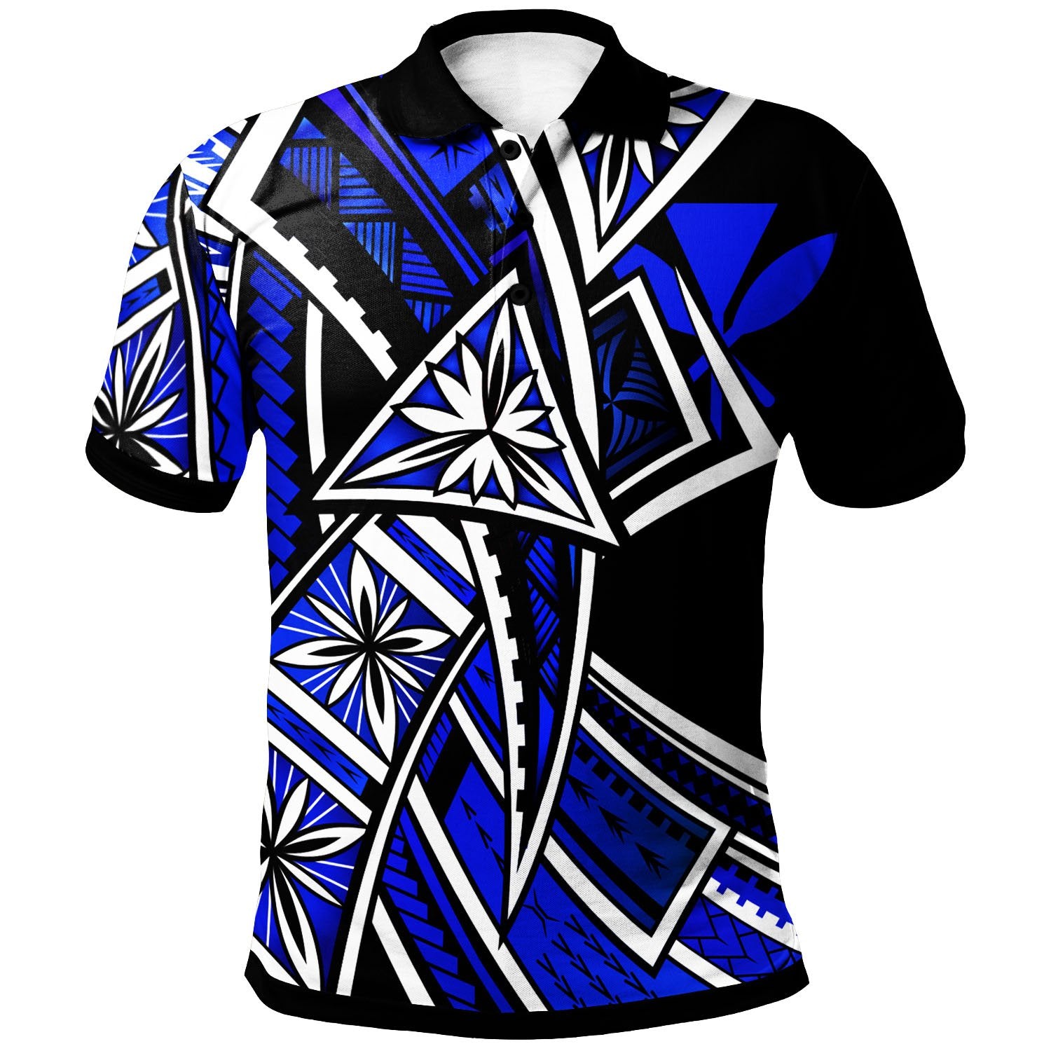 Hawaii Polo Shirt Tribal Flower Special Pattern Blue Color Unisex Blue - Polynesian Pride