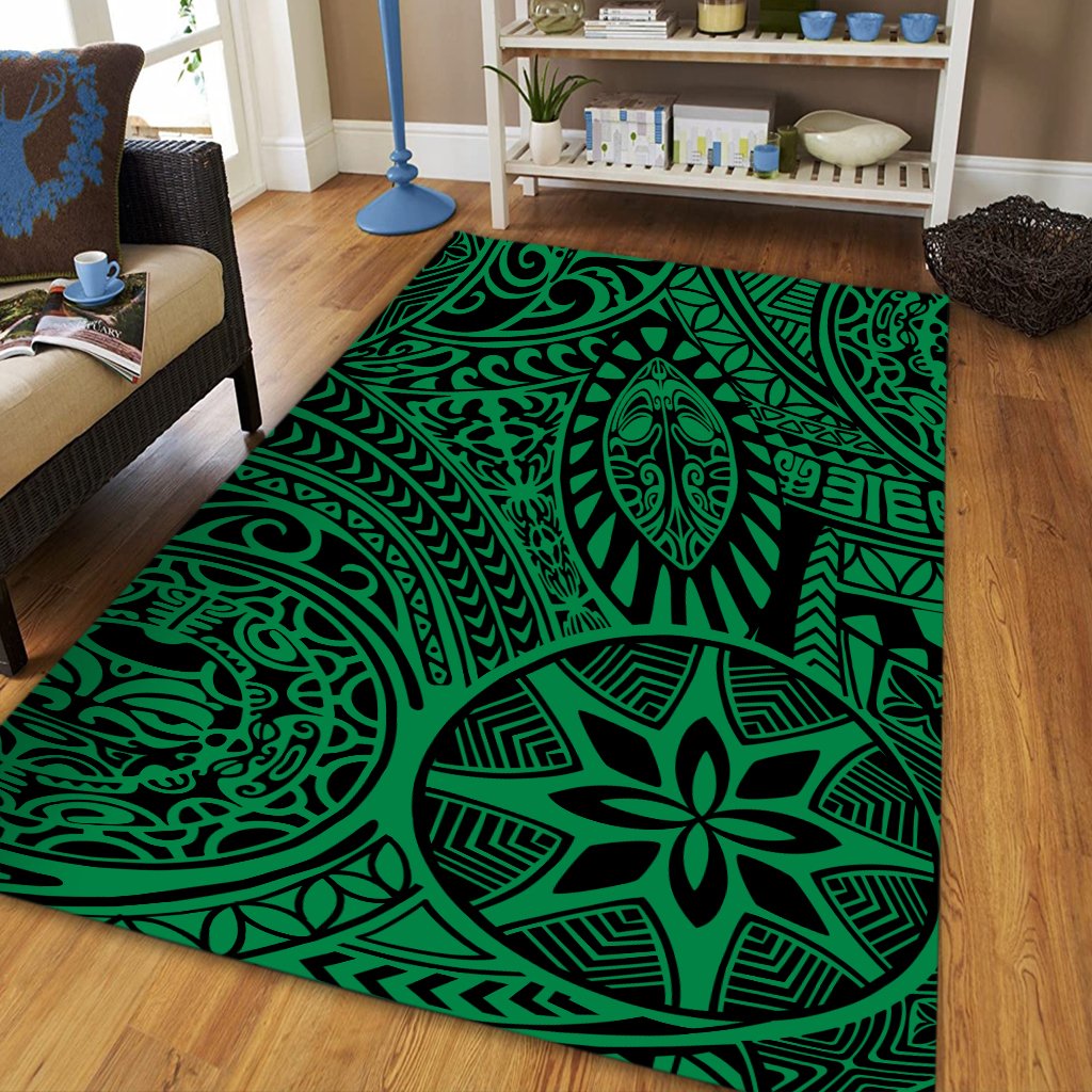 Hawaii Polynesian Hawaiian Style Tribal Tattoo Green Area Rug - AH - Polynesian Pride