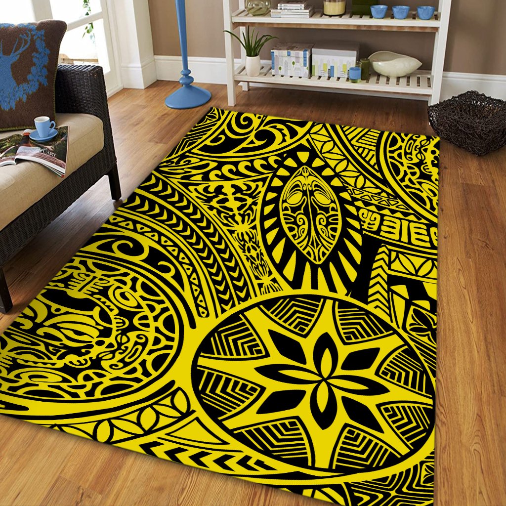 Hawaii Polynesian Hawaiian Style Tribal Tattoo Yellow Area Rug - AH - Polynesian Pride