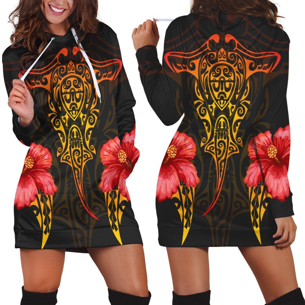 Hawaii Polynesian Hibiscus Animal Hoodie Dress - AH Black - Polynesian Pride