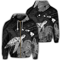 Hawaii Polynesian Hibiscus Turtle Map Zip Hoodie Unisex Art - Polynesian Pride
