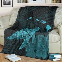 Hawaii Polynesian Hibiscus Turtle Map Premium Blankets Blue - AH - Polynesian Pride