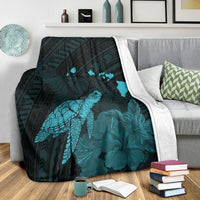 Hawaii Polynesian Hibiscus Turtle Map Premium Blankets Blue - AH - Polynesian Pride