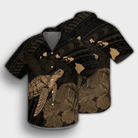 Hawaii Polynesian Hibiscus Turtle Map Hawaiian Shirt Gold - AH - Polynesian Pride