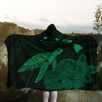 Hawaii Polynesian Hibiscus Turtle Map Hooded Blanket Green - AH - Polynesian Pride