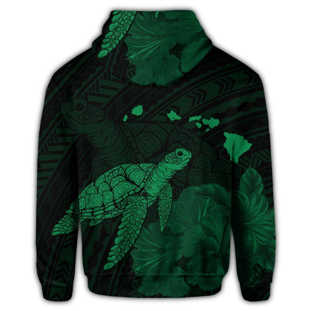Hawaii Polynesian Hibiscus Turtle Map Zip Hoodie Green - Polynesian Pride