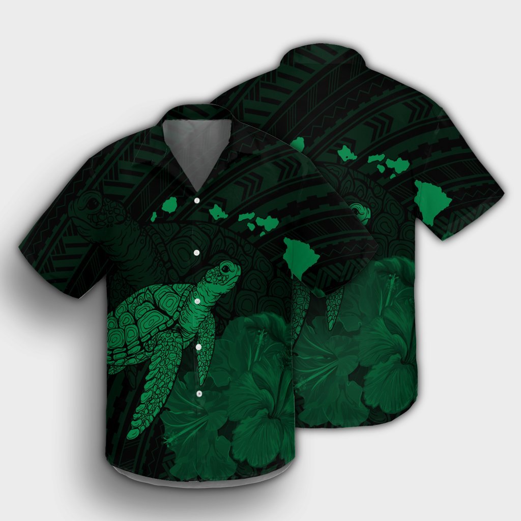 Hawaii Polynesian Hibiscus Turtle Map Hawaiian Shirt Green - AH - Polynesian Pride