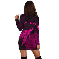 Hawaii Polynesian Hibiscus Turtle Map Hoodie Dress Pink - AH - Polynesian Pride